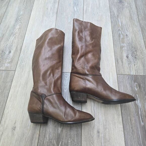 Peter Kaiser brown leather calf height boots women's 6.5 elastomere west Germany - Picture 1 of 13